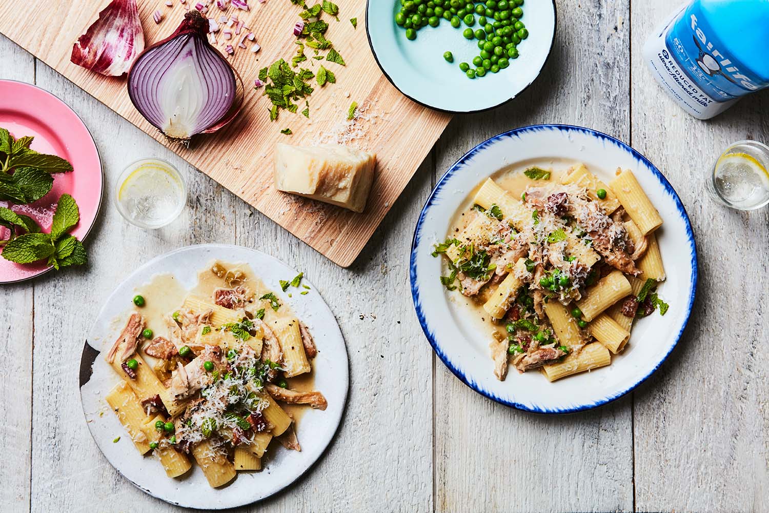 Rigatoni Pasta with Chicken, Peas, and Mint Recipe